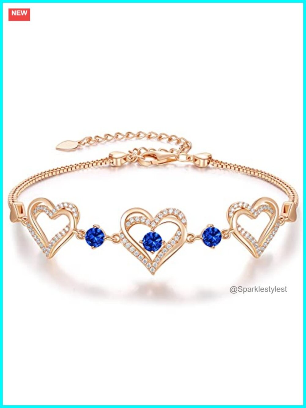 Rose Gold Plated Heart Link Charm Bracelet with Birthstone